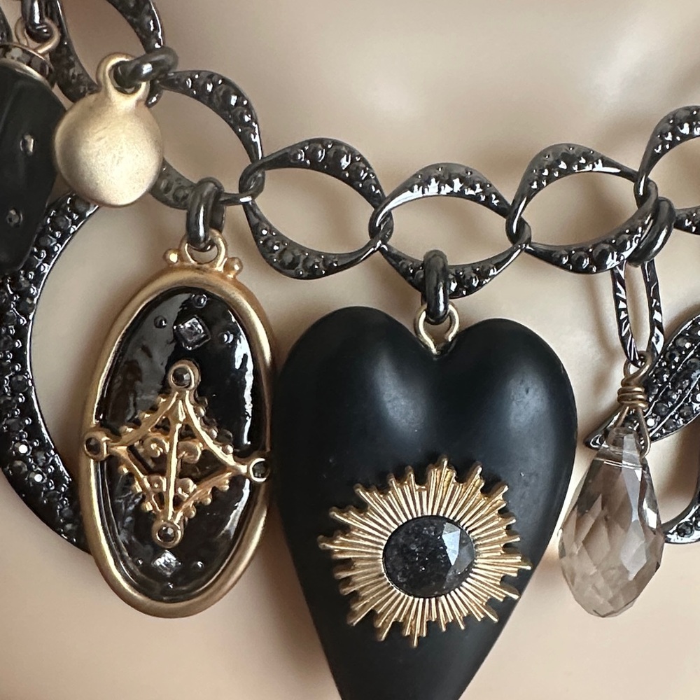Chico's Black and Gold Heart Charm Pendant Necklace - Picture 6 of 11